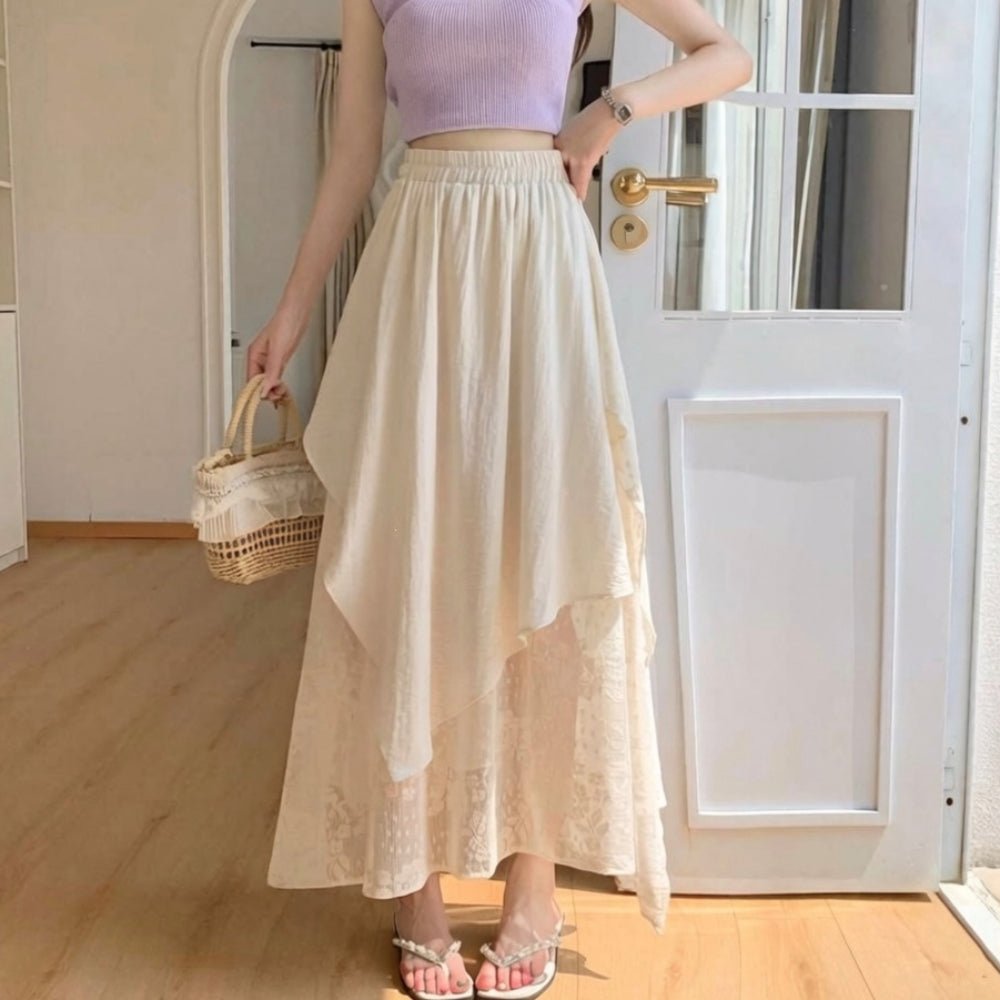 レースレイヤーイレヘムフレアスカート｜オフィスカジュアル レディース 通販【ミレジェネ】