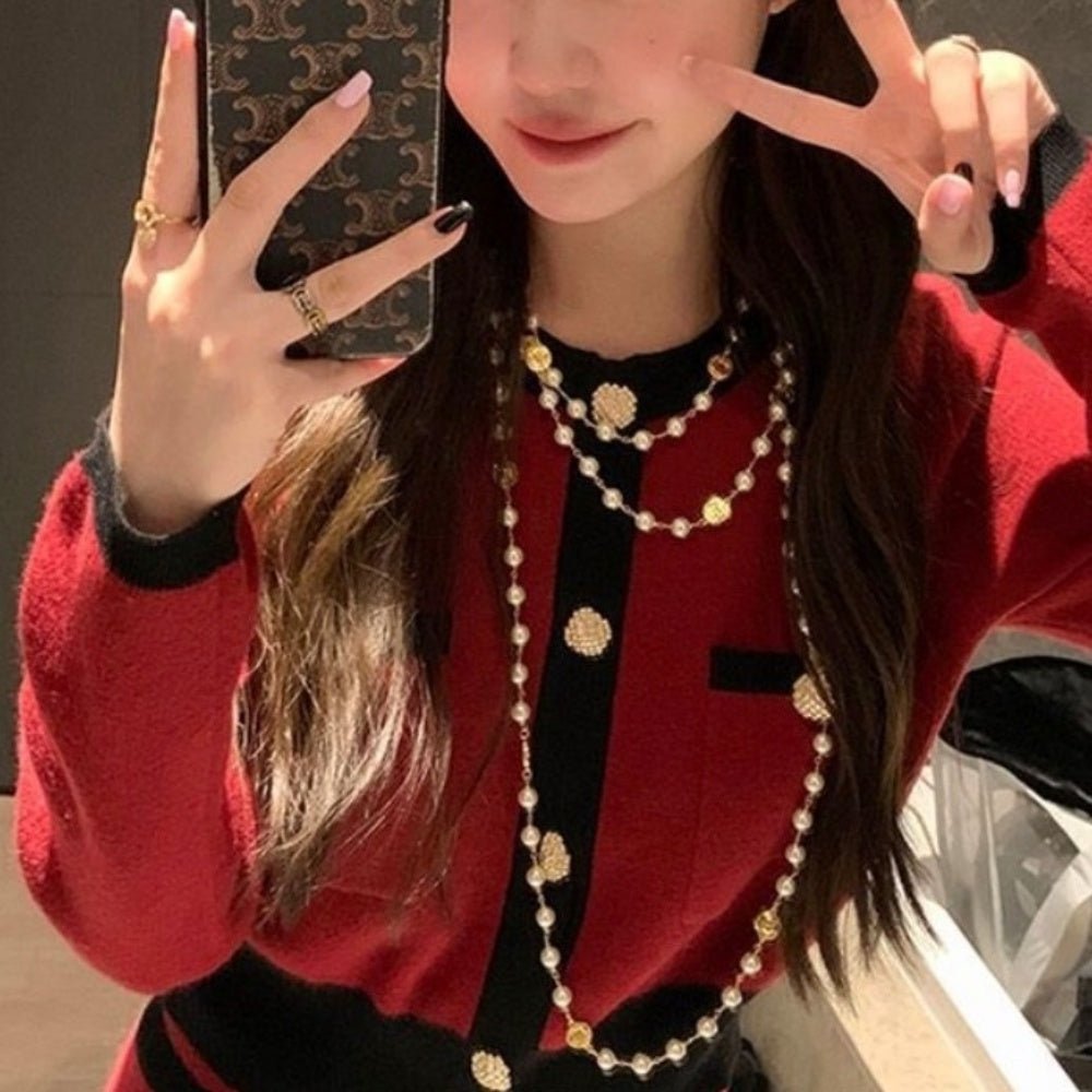 金釦アクセントレトロニットアップ｜オフィスカジュアル レディース 通販【ミレジェネ】