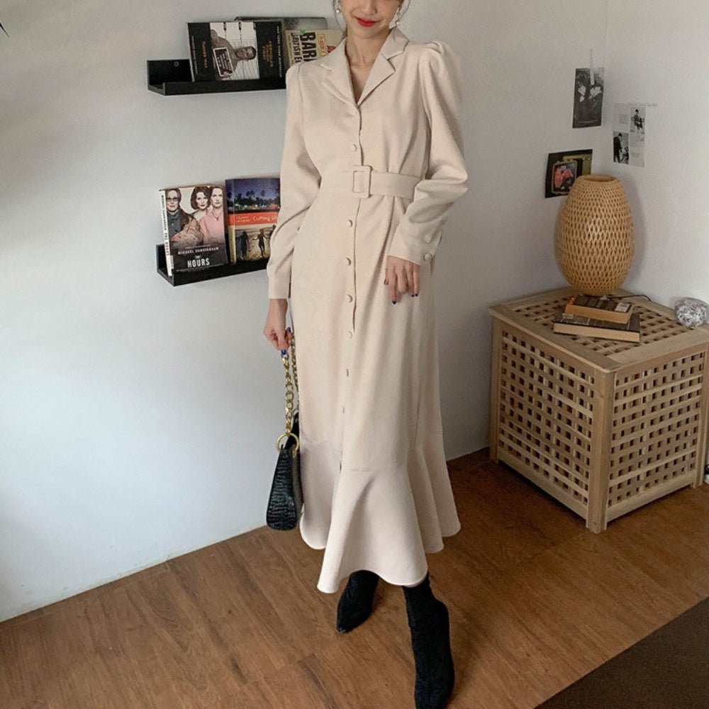 スーツカラーベルト付きワンピース｜オフィスカジュアル レディース 通販【ミレジェネ】