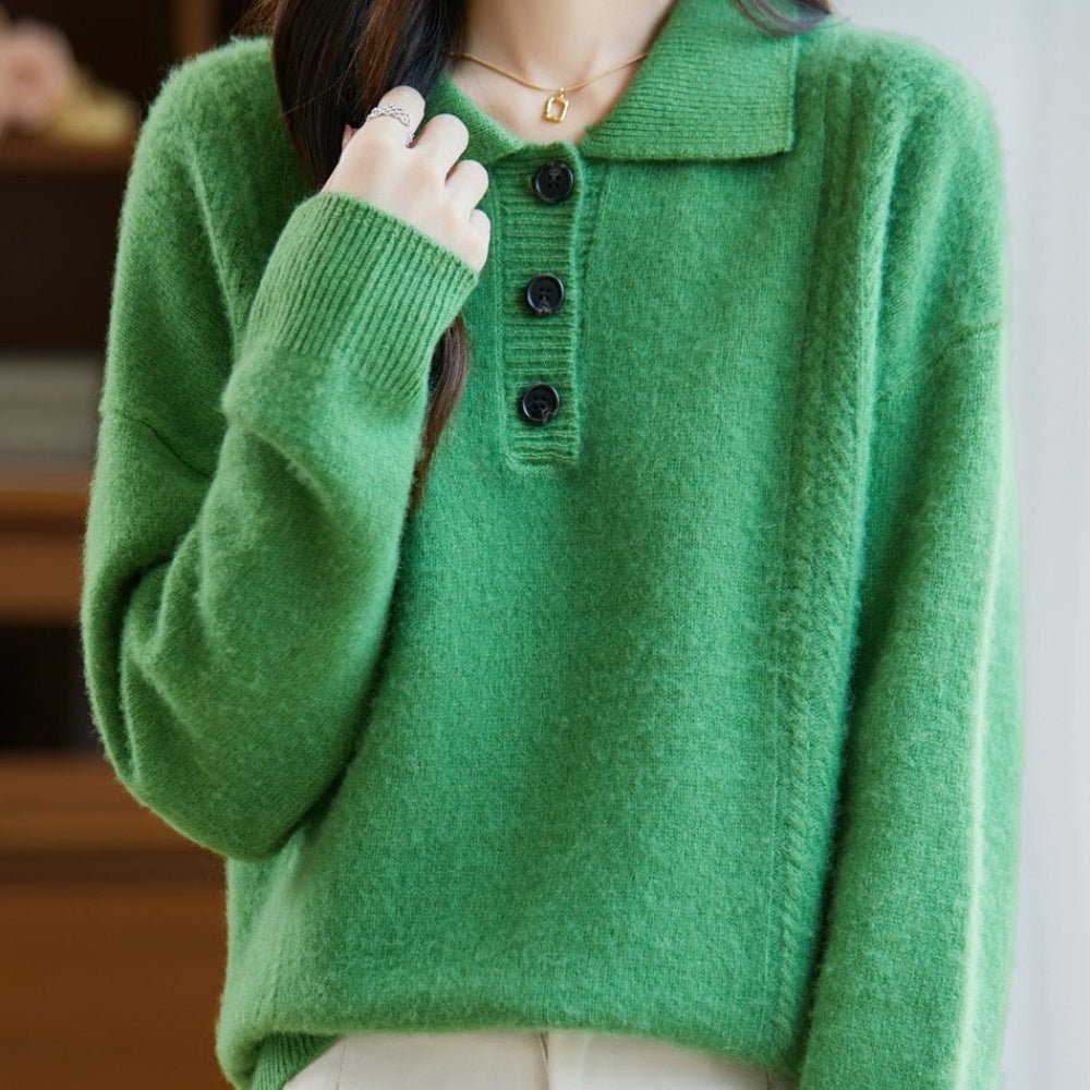 胸元ボタン襟付きニット｜オフィスカジュアル レディース 通販【ミレジェネ】
