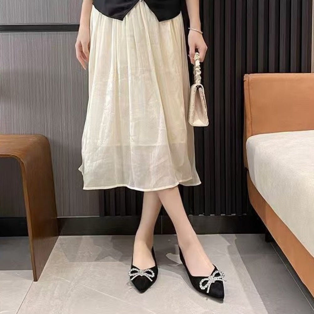 ビジューリボンフラットパンプス｜オフィスカジュアル レディース 通販【ミレジェネ】