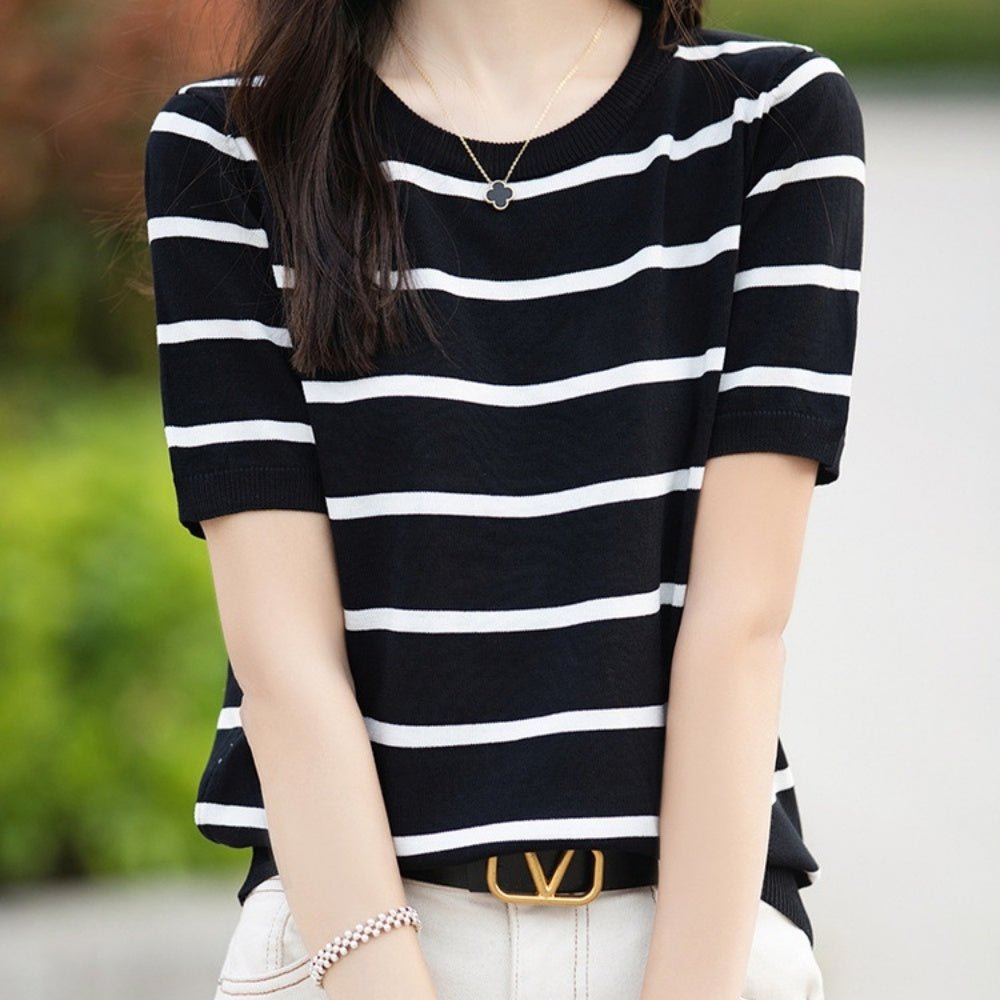 フレンチボーダー薄ニットトップス｜オフィスカジュアル レディース 通販【ミレジェネ】