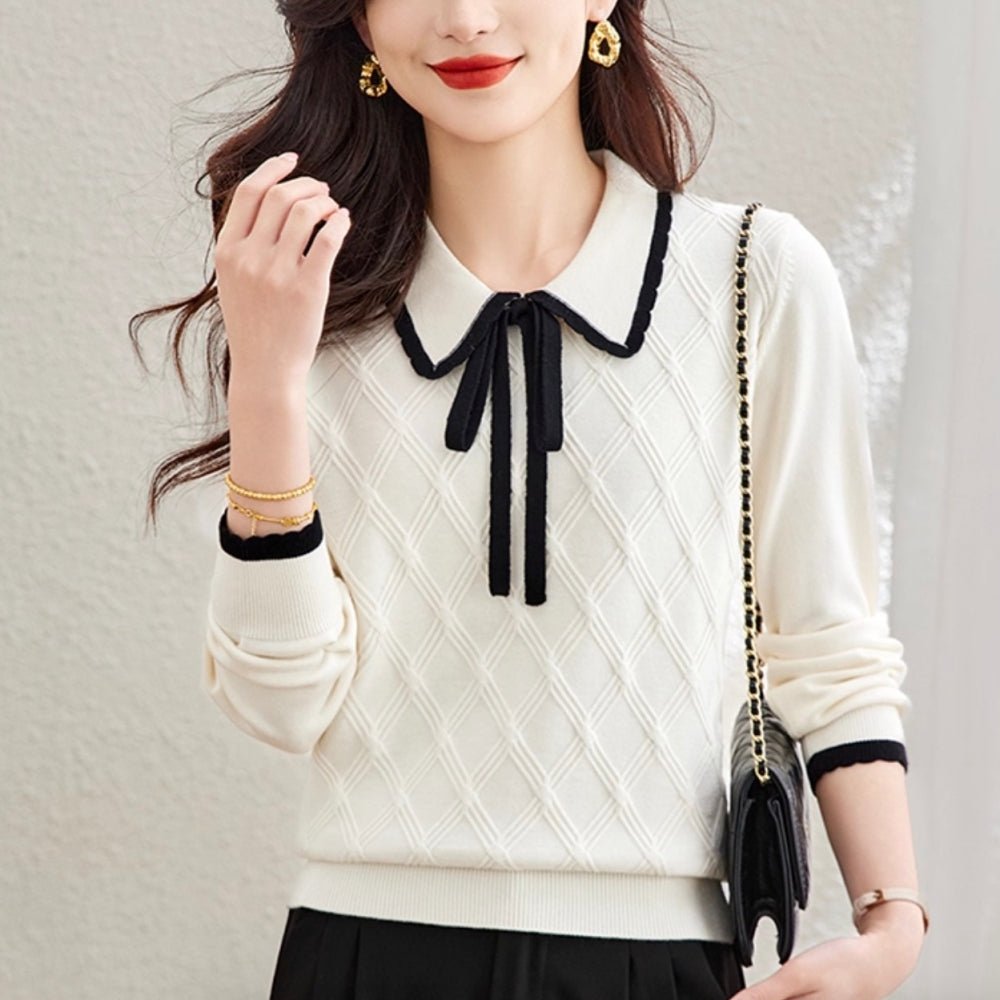 襟付きリボンニット｜オフィスカジュアル レディース 通販【ミレジェネ】