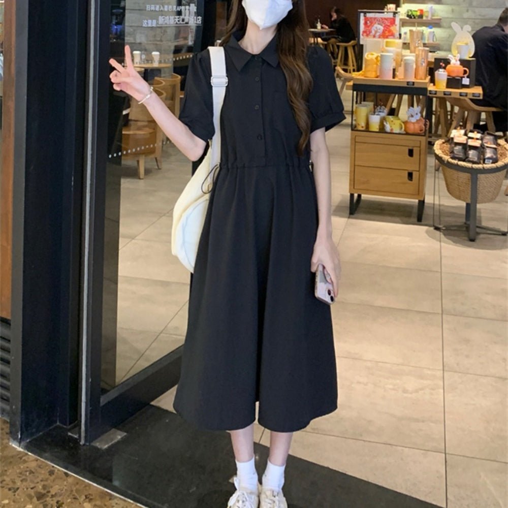 襟付き前ボタンウエスト切り替え半袖ワンピース｜オフィスカジュアル レディース 通販 Millennial Generation【ミレジェネ】