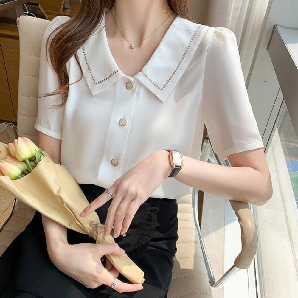 前ボタン襟付きブラウス｜オフィスカジュアル レディース 通販