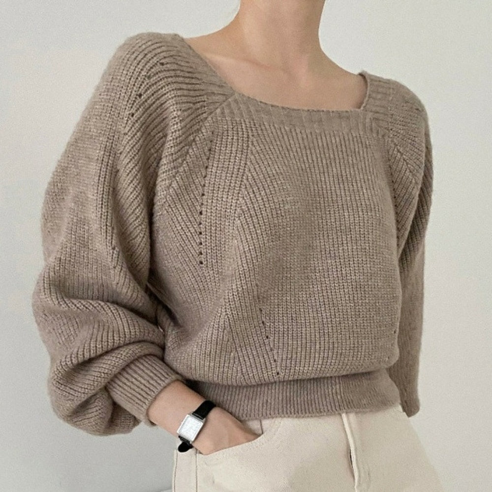 スクエアネックゆったりニットトップス｜オフィスカジュアル レディース 通販【ミレジェネ】