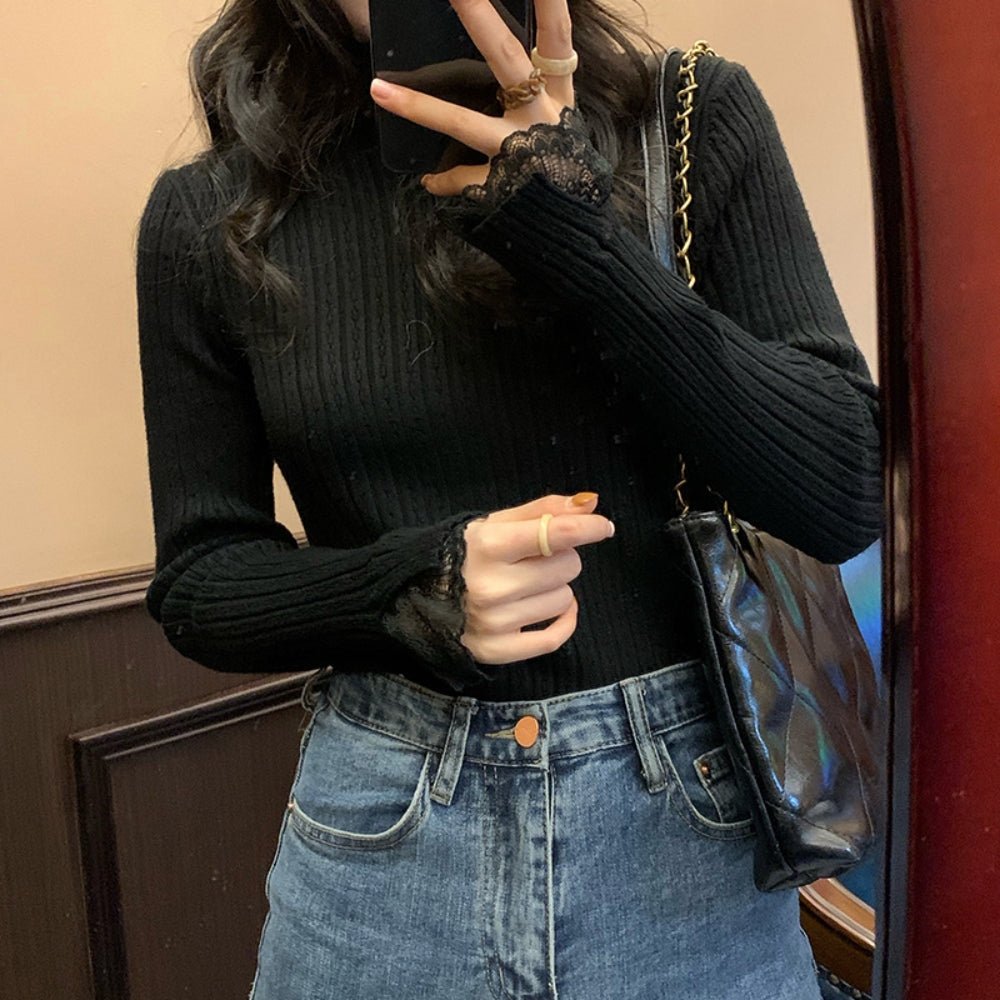 レースハイネックリブニットトップス｜オフィスカジュアル レディース 通販【ミレジェネ】