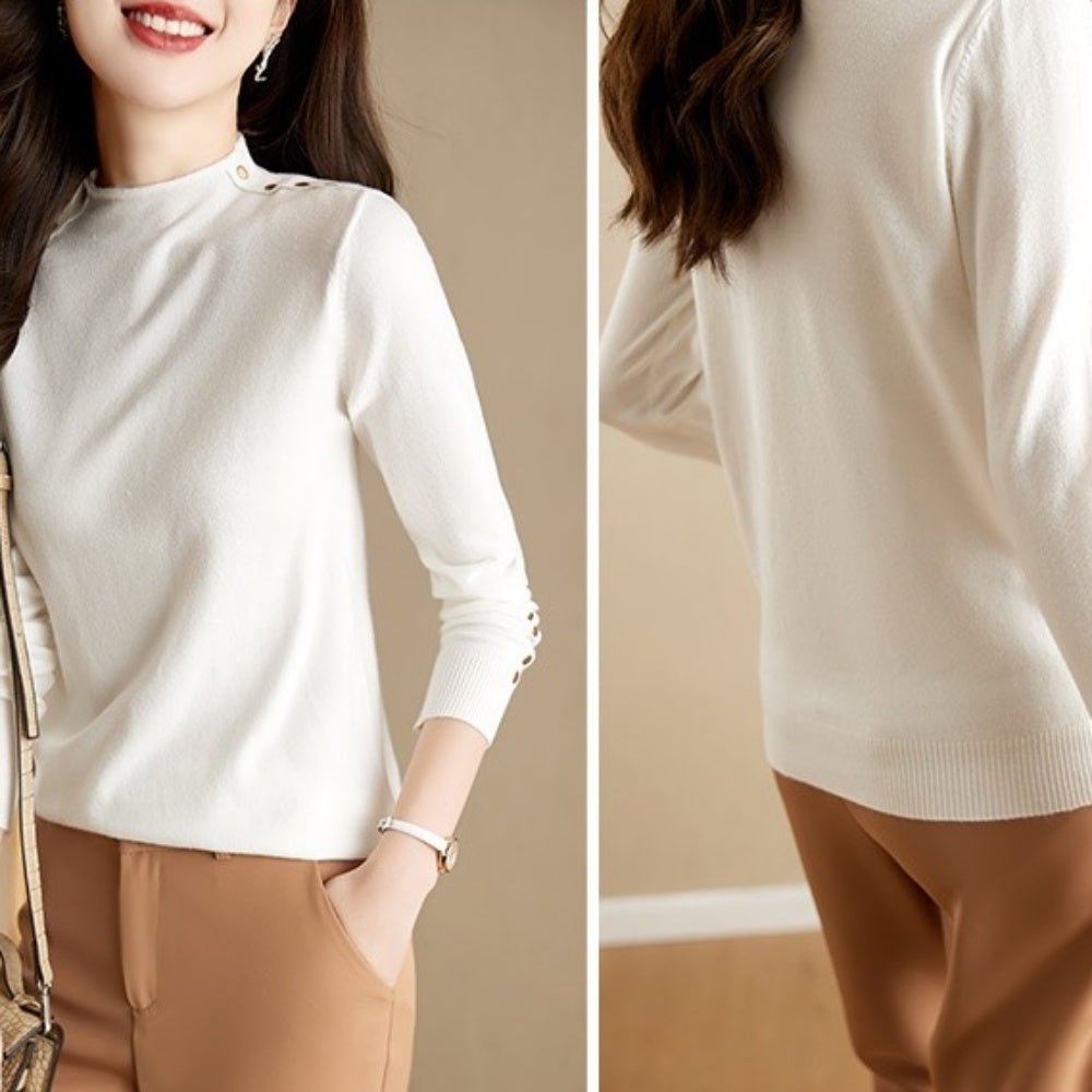 金ボタン付ハイネックセーター｜オフィスカジュアル レディース 通販【ミレジェネ】