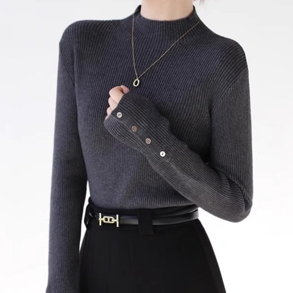 ゴールドボタンリブニット｜オフィスカジュアル レディース 通販【ミレジェネ】