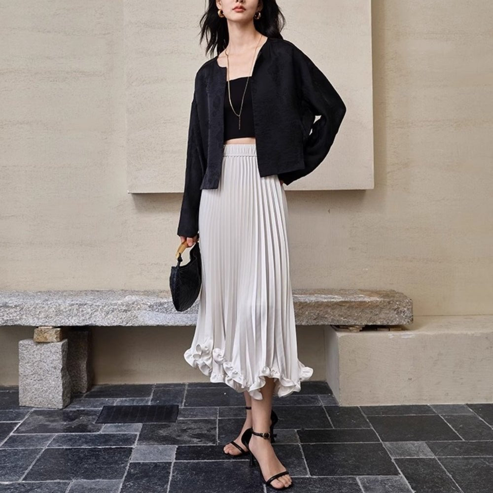 裾フリルサテンプリーツスカート