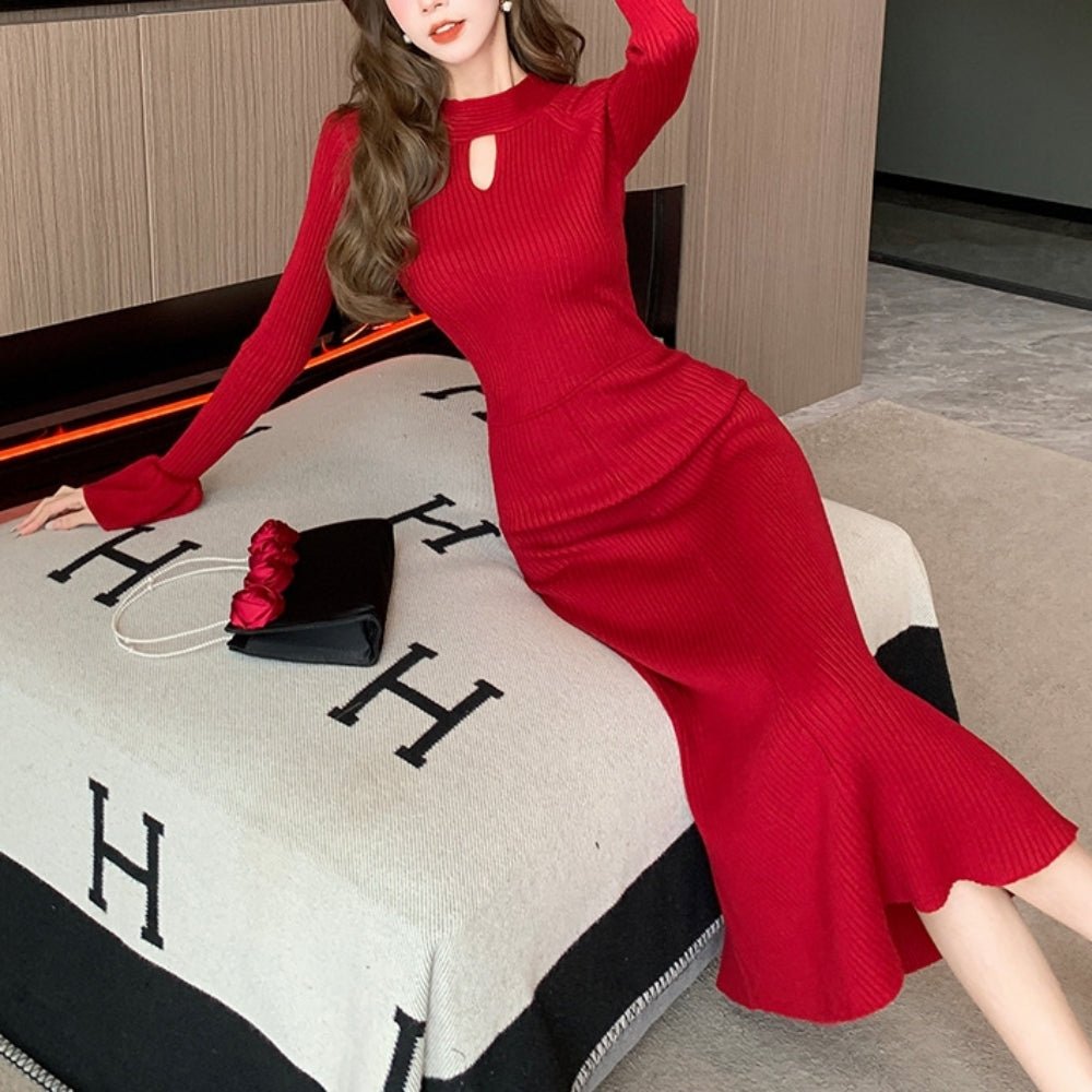 キーネックリブニットワンピース｜オフィスカジュアル レディース 通販【ミレジェネ】