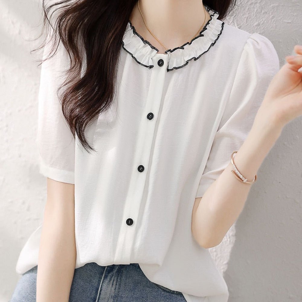 フリル襟配色ブラウス｜オフィスカジュアル レディース 通販【ミレジェネ】