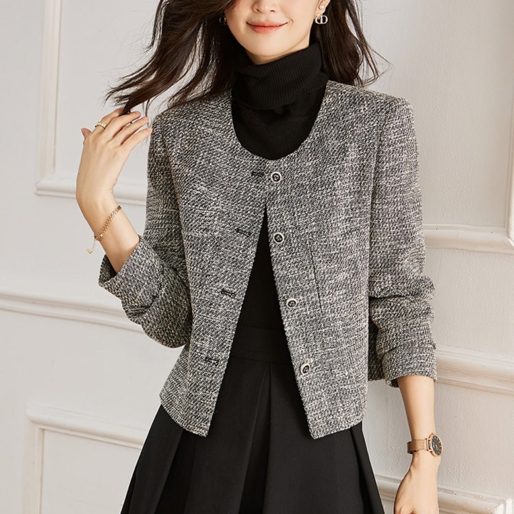 ノーカラーツイードジャケット｜オフィスカジュアル レディース 通販【ミレジェネ】
