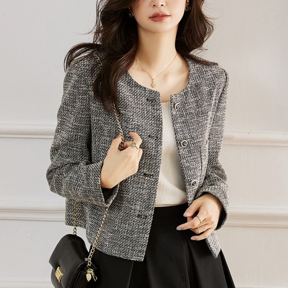 ノーカラーツイードジャケット｜オフィスカジュアル レディース 通販【ミレジェネ】