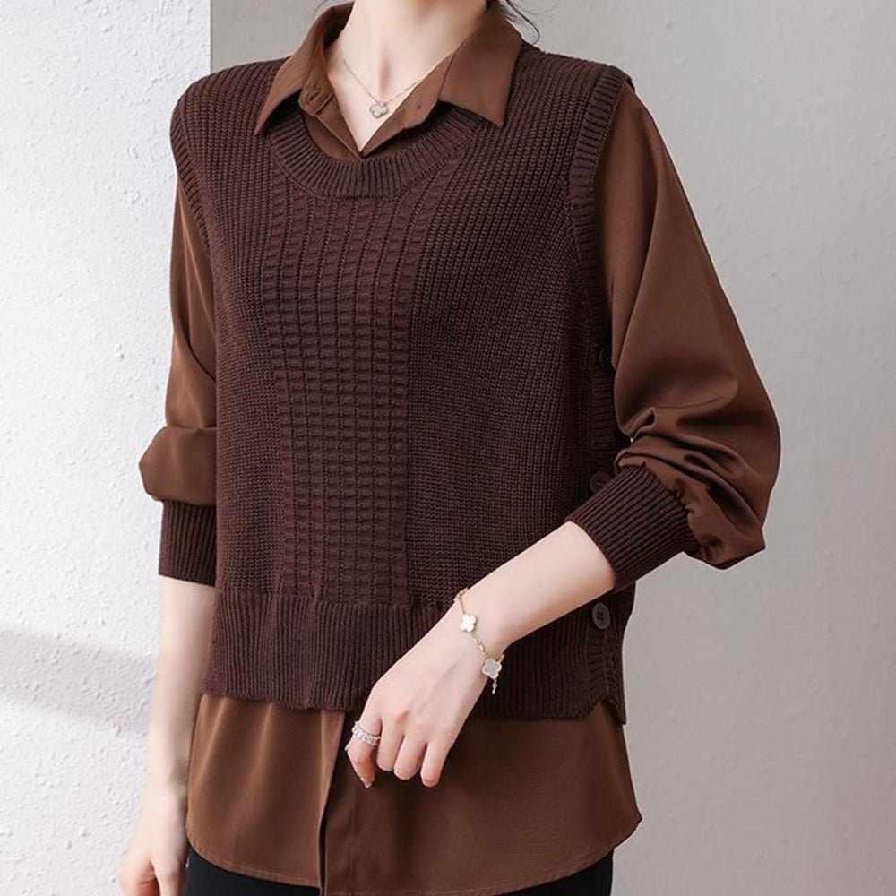 レイヤードニット長袖ブラウス｜オフィスカジュアル レディース 通販【ミレジェネ】