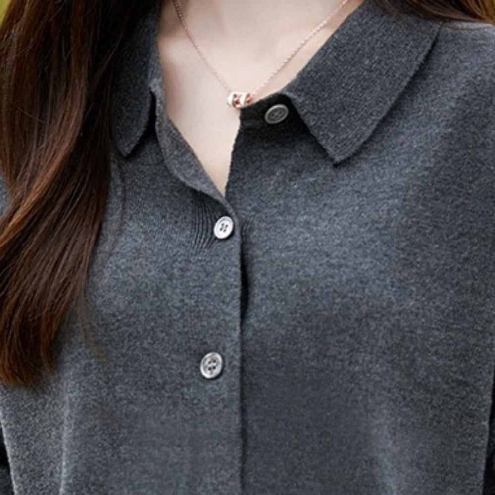 襟付きウールニットカーディガン｜オフィスカジュアル レディース 通販【ミレジェネ】