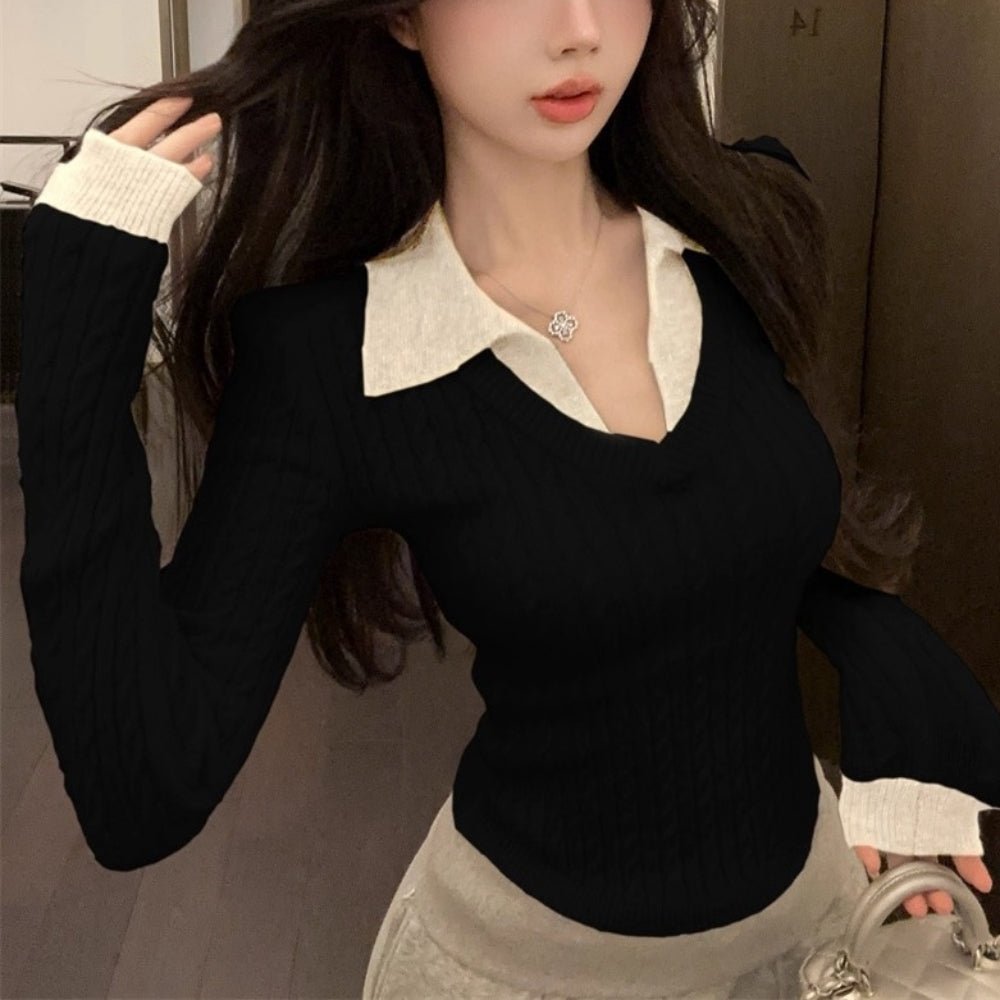 フェイクツーピースケーブルニット｜オフィスカジュアル レディース 通販【ミレジェネ】