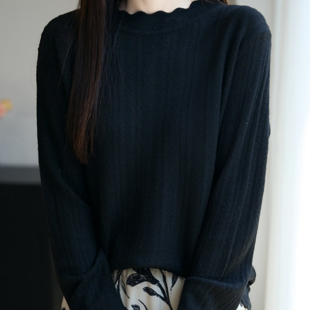 ハーフネックレース編み薄ニット｜オフィスカジュアル レディース 通販【ミレジェネ】