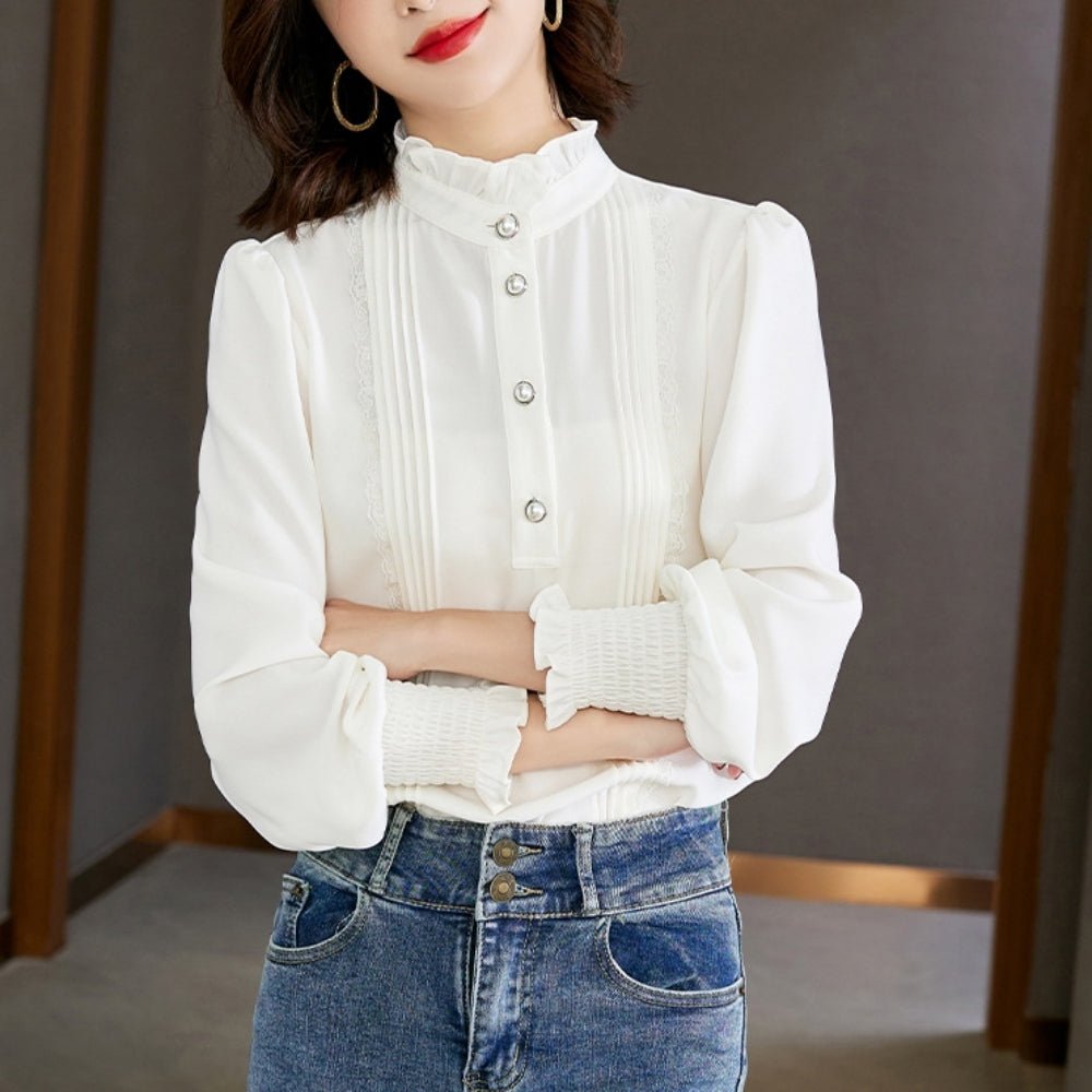 スタンドフリルカラーブラウス｜オフィスカジュアル レディース 通販【ミレジェネ】