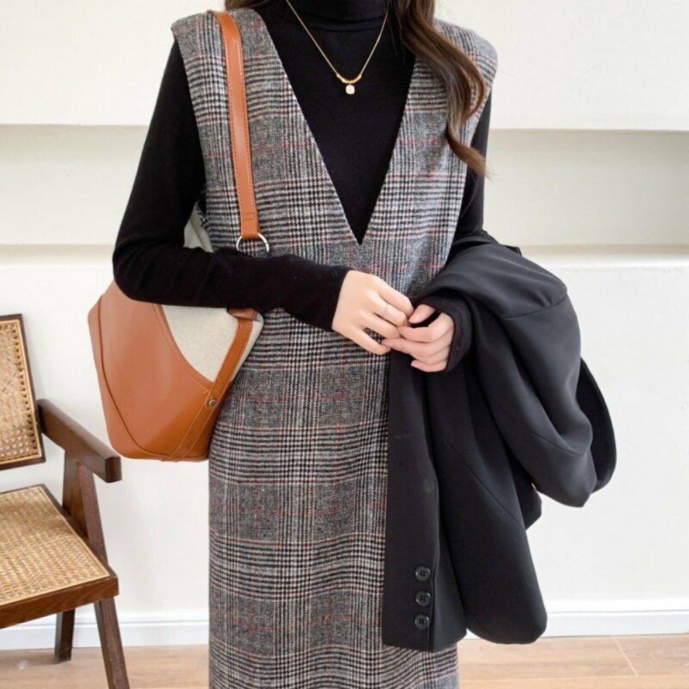 チェック柄ロングジャンパースカート｜オフィスカジュアル レディース 通販【ミレジェネ】