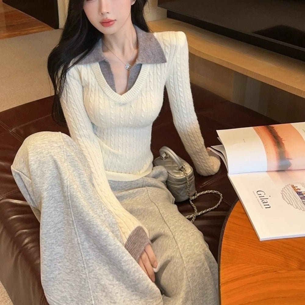 フェイクツーピースケーブルニット｜オフィスカジュアル レディース 通販【ミレジェネ】
