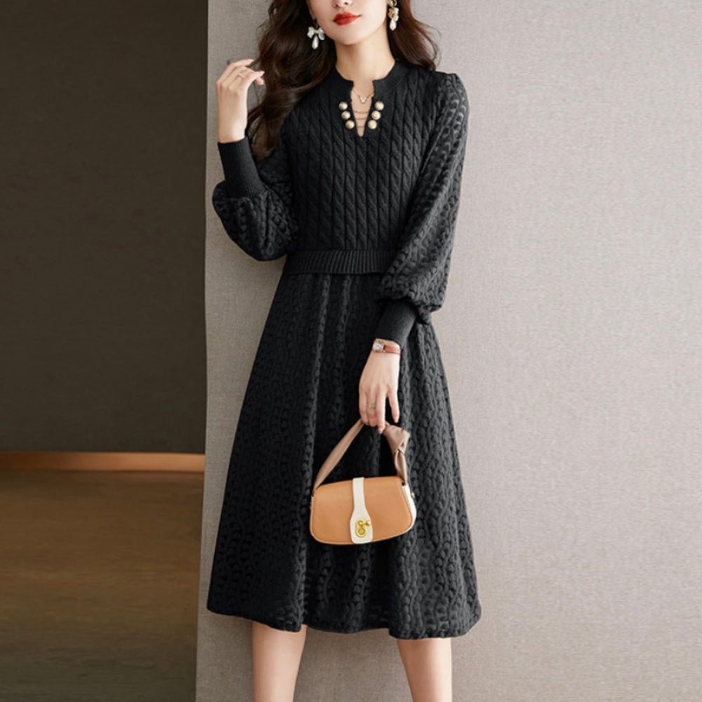 ランタンスリーブシースルー編みニットワンピース｜オフィスカジュアル レディース 通販【ミレジェネ】
