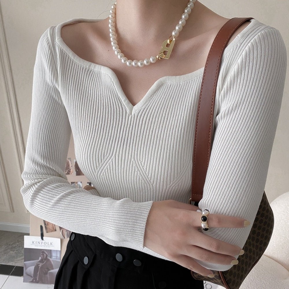 ハートネックリブニット｜オフィスカジュアル レディース 通販【ミレジェネ】