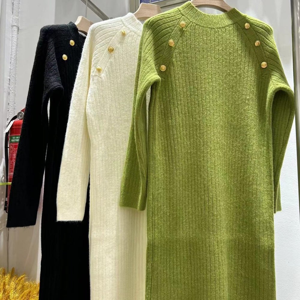 金ボタンハイネックワンピース｜オフィスカジュアル レディース 通販