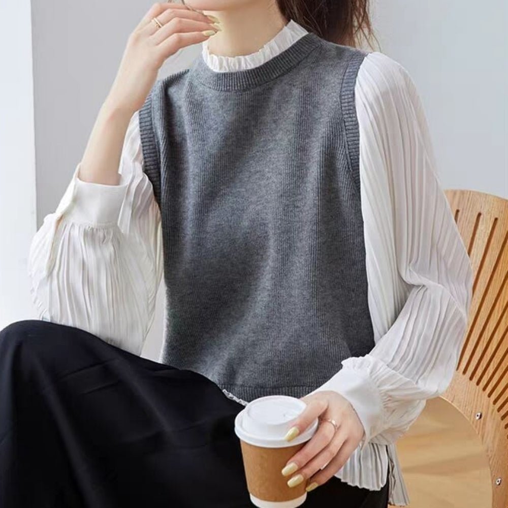 見せかけニットプリーツブラウス｜オフィスカジュアル レディース 通販【ミレジェネ】