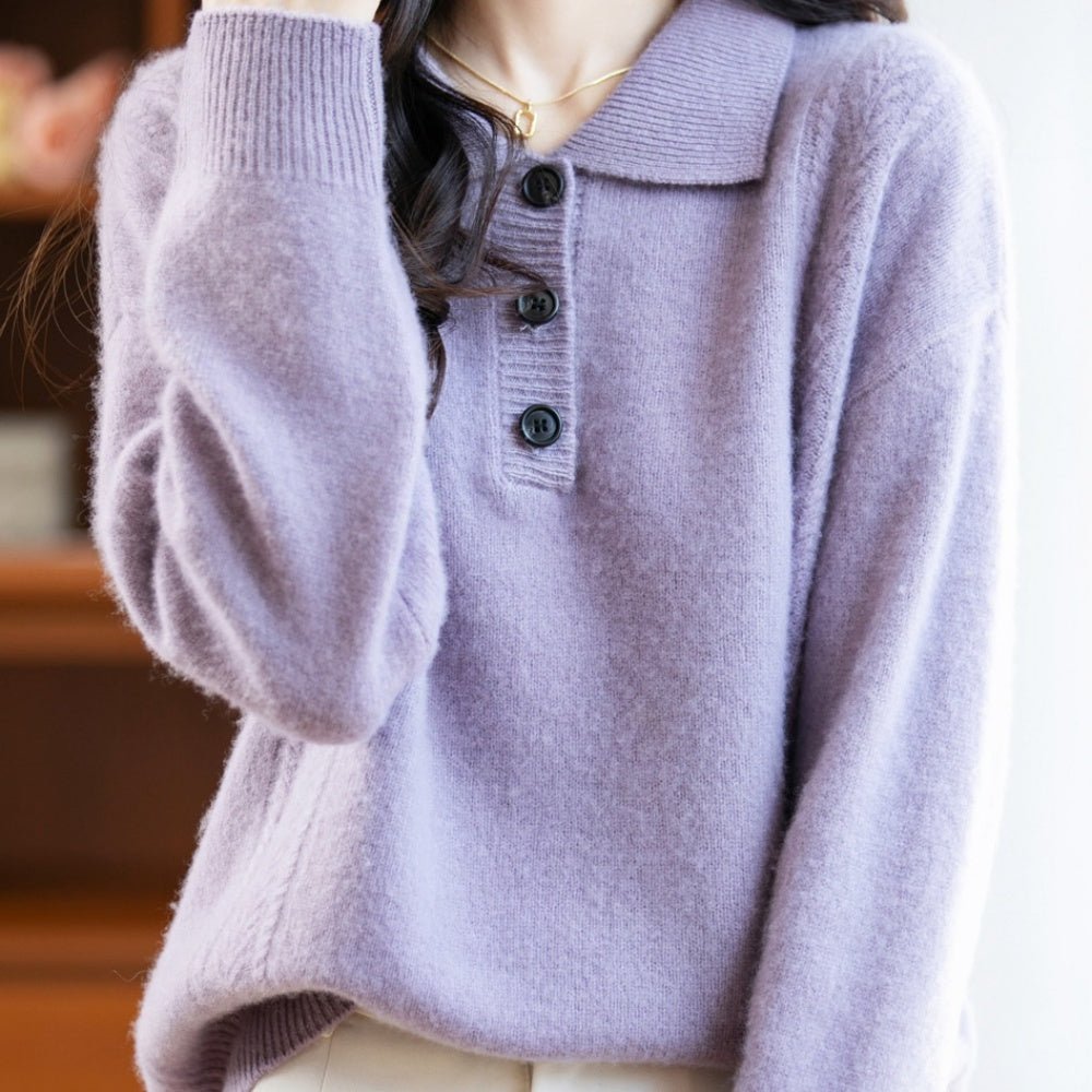 胸元ボタン襟付きニット｜オフィスカジュアル レディース 通販【ミレジェネ】