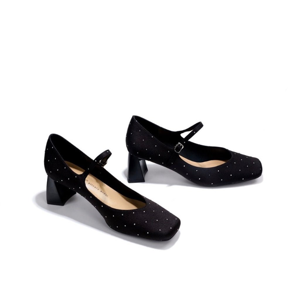 ラメドットスクエアトゥストラップパンプス｜オフィスカジュアル レディース 通販【ミレジェネ】