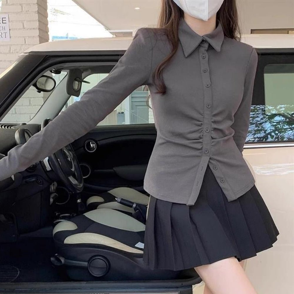 フロントギャザーシャツブラウス｜オフィスカジュアル レディース 通販【ミレジェネ】