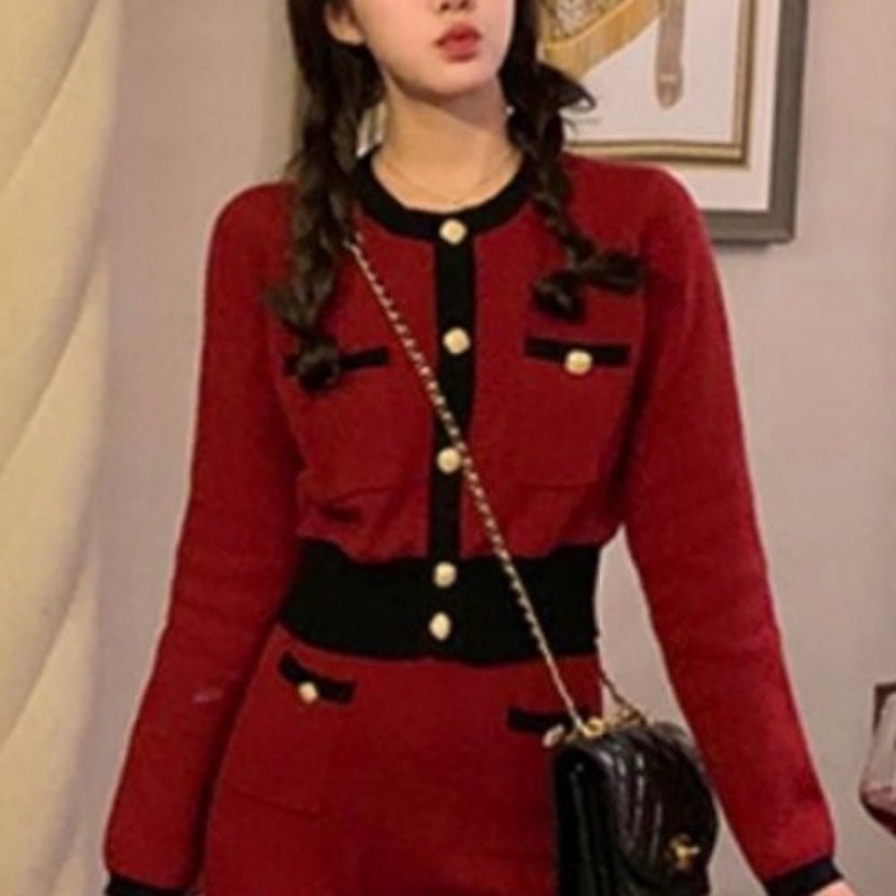 金釦アクセントレトロニットアップ｜オフィスカジュアル レディース 通販【ミレジェネ】