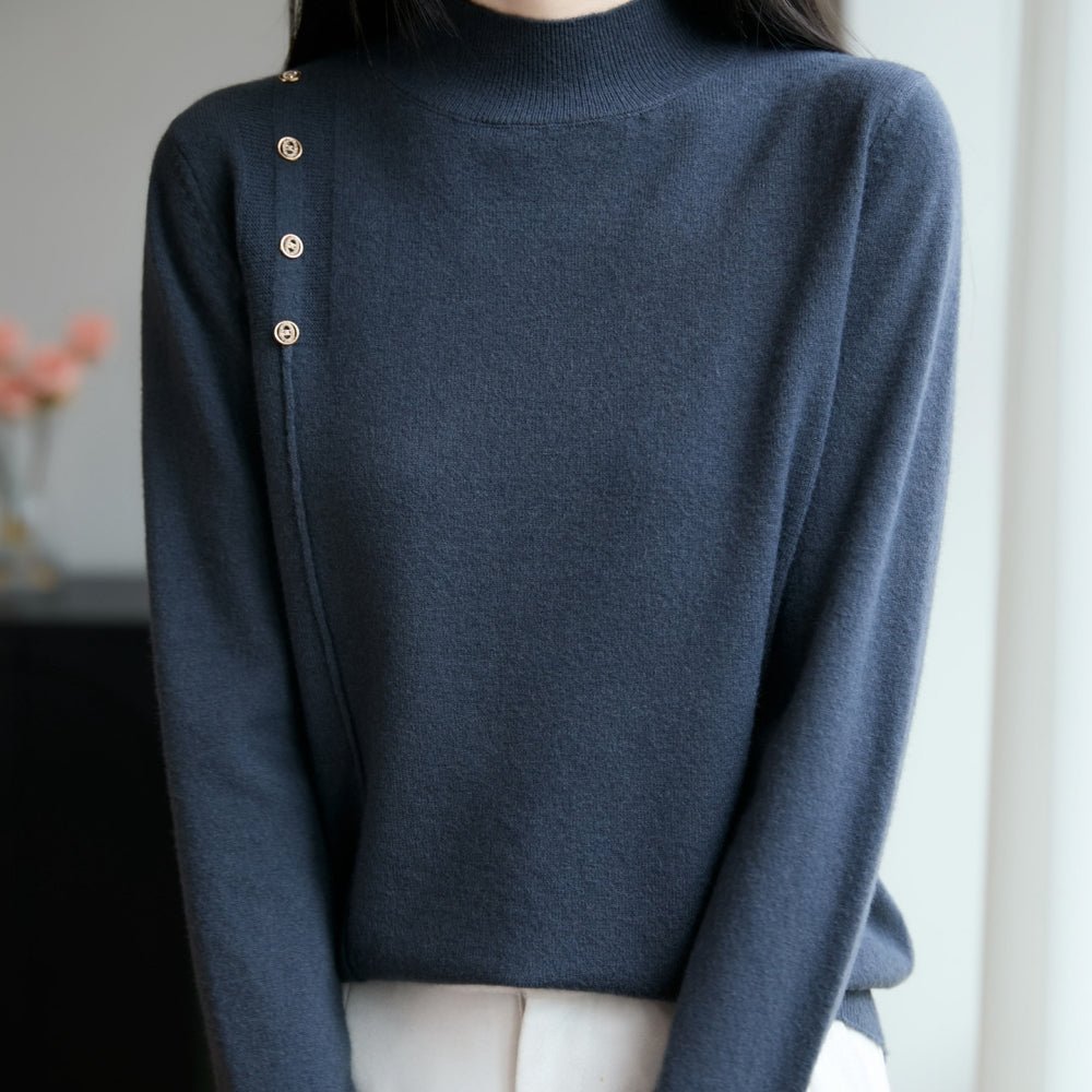 ハイネックボタンデザインニット｜オフィスカジュアル レディース 通販【ミレジェネ】
