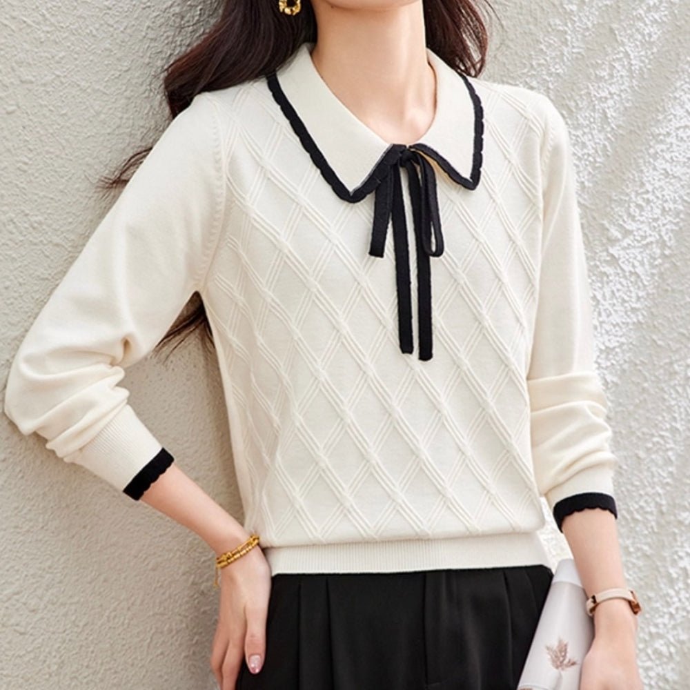 襟付きリボンニット｜オフィスカジュアル レディース 通販【ミレジェネ】