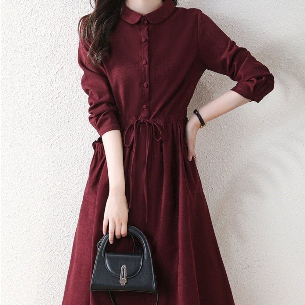 くるみボタンウエスト切り替えワンピース｜オフィスカジュアル