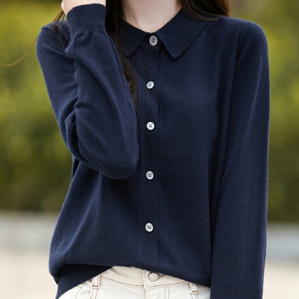 襟付きウールニットカーディガン｜オフィスカジュアル レディース 通販【ミレジェネ】