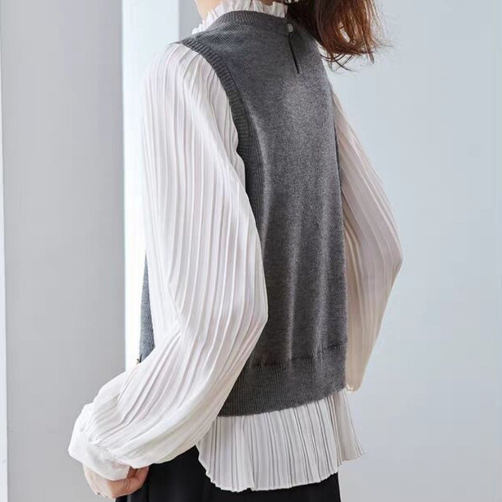 見せかけニットプリーツブラウス｜オフィスカジュアル レディース 通販【ミレジェネ】