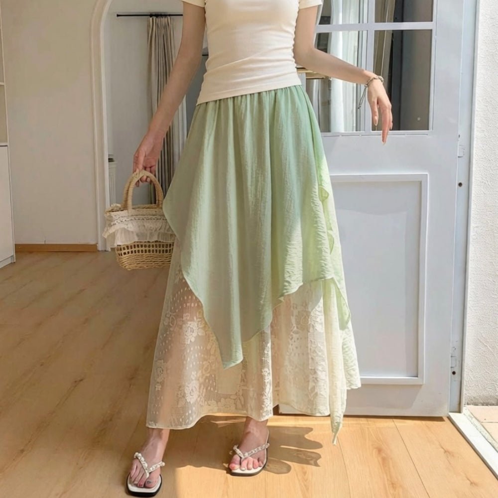 レースレイヤーイレヘムフレアスカート｜オフィスカジュアル レディース 通販【ミレジェネ】