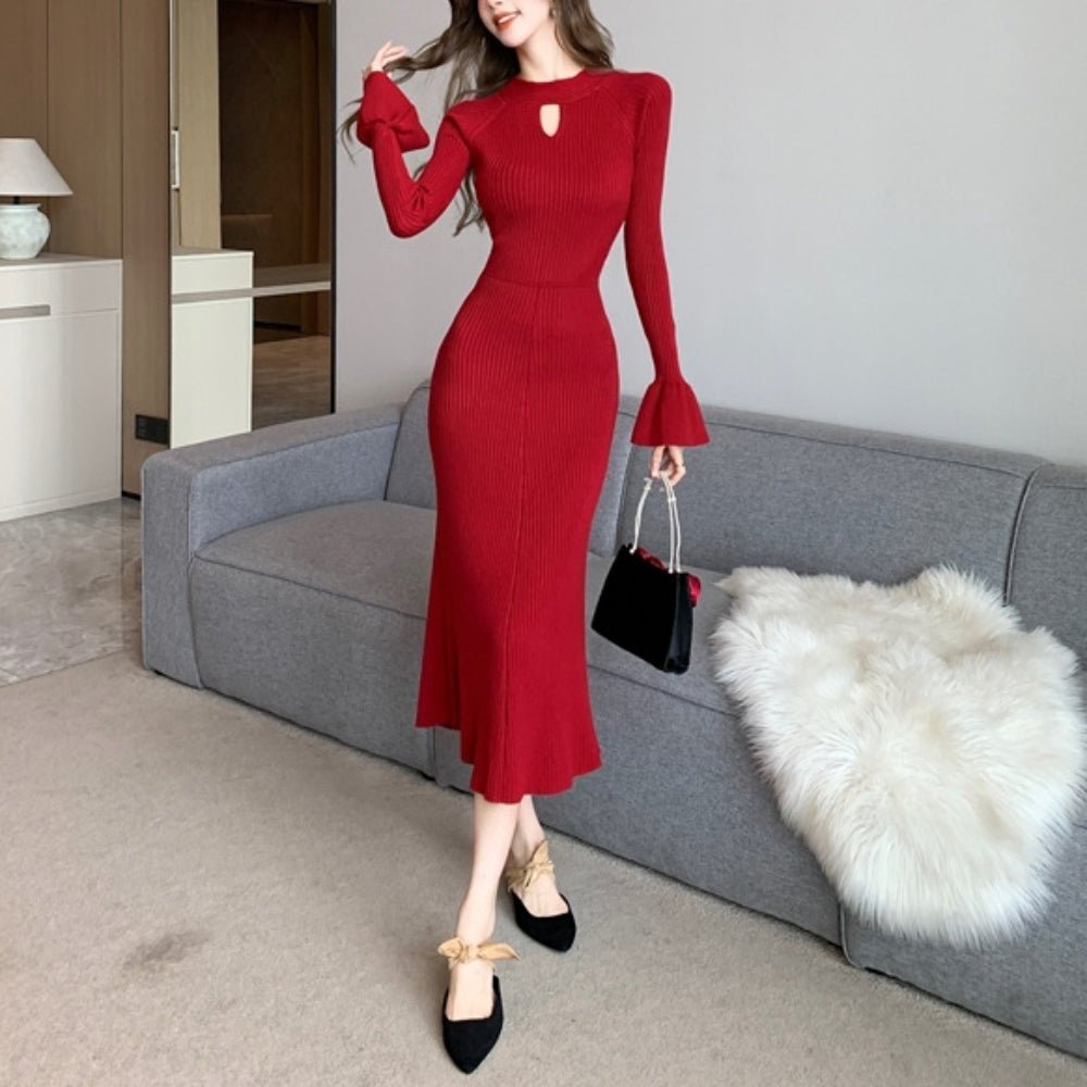 キーネックリブニットワンピース｜オフィスカジュアル レディース 通販【ミレジェネ】