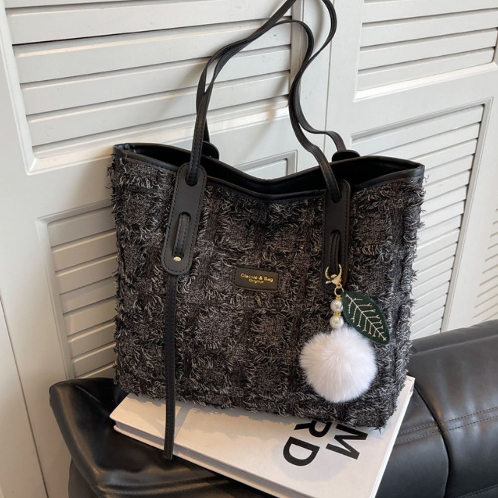 大容量チェック柄帆布肩掛けトートバッグ｜オフィスカジュアル