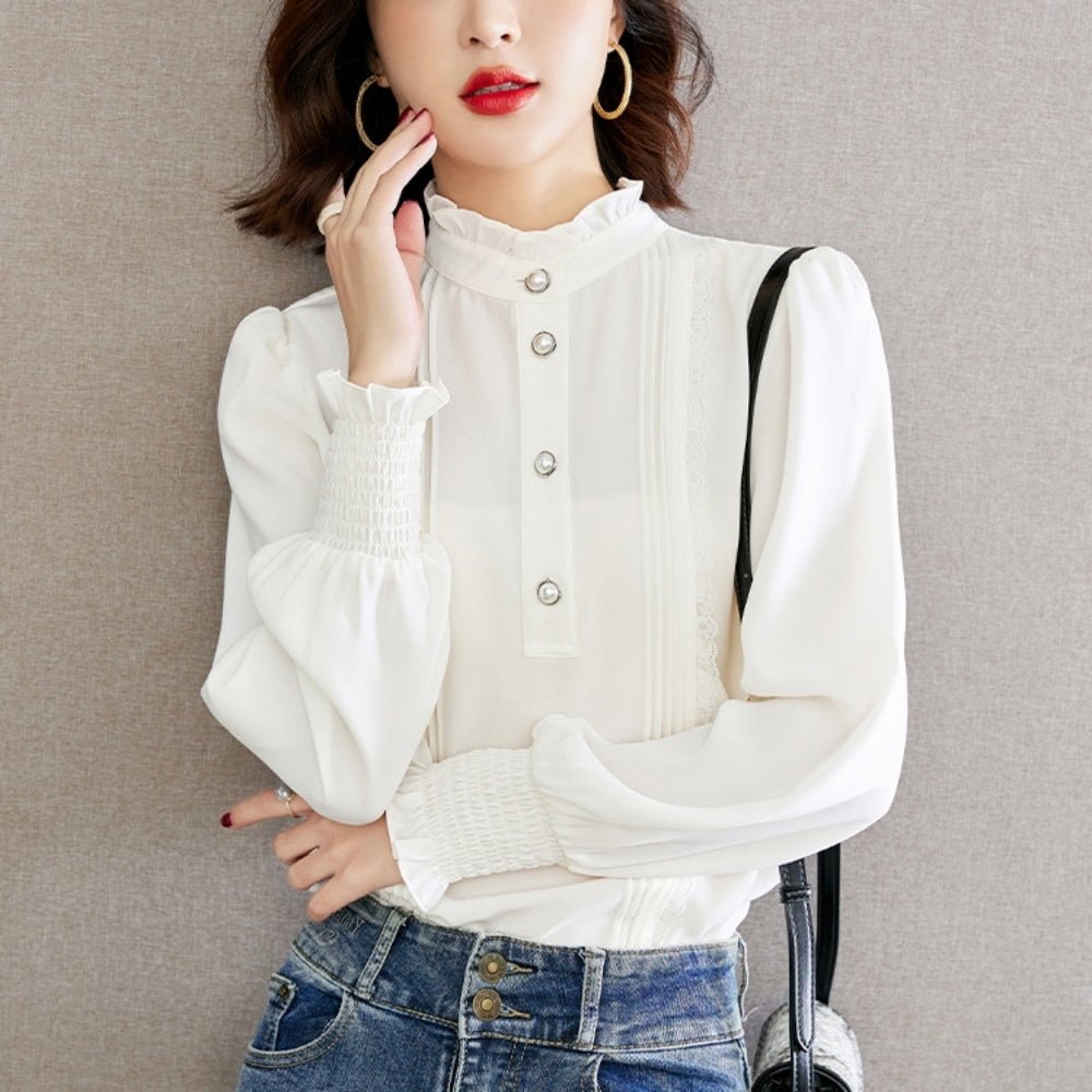 スタンドフリル襟ブラウス