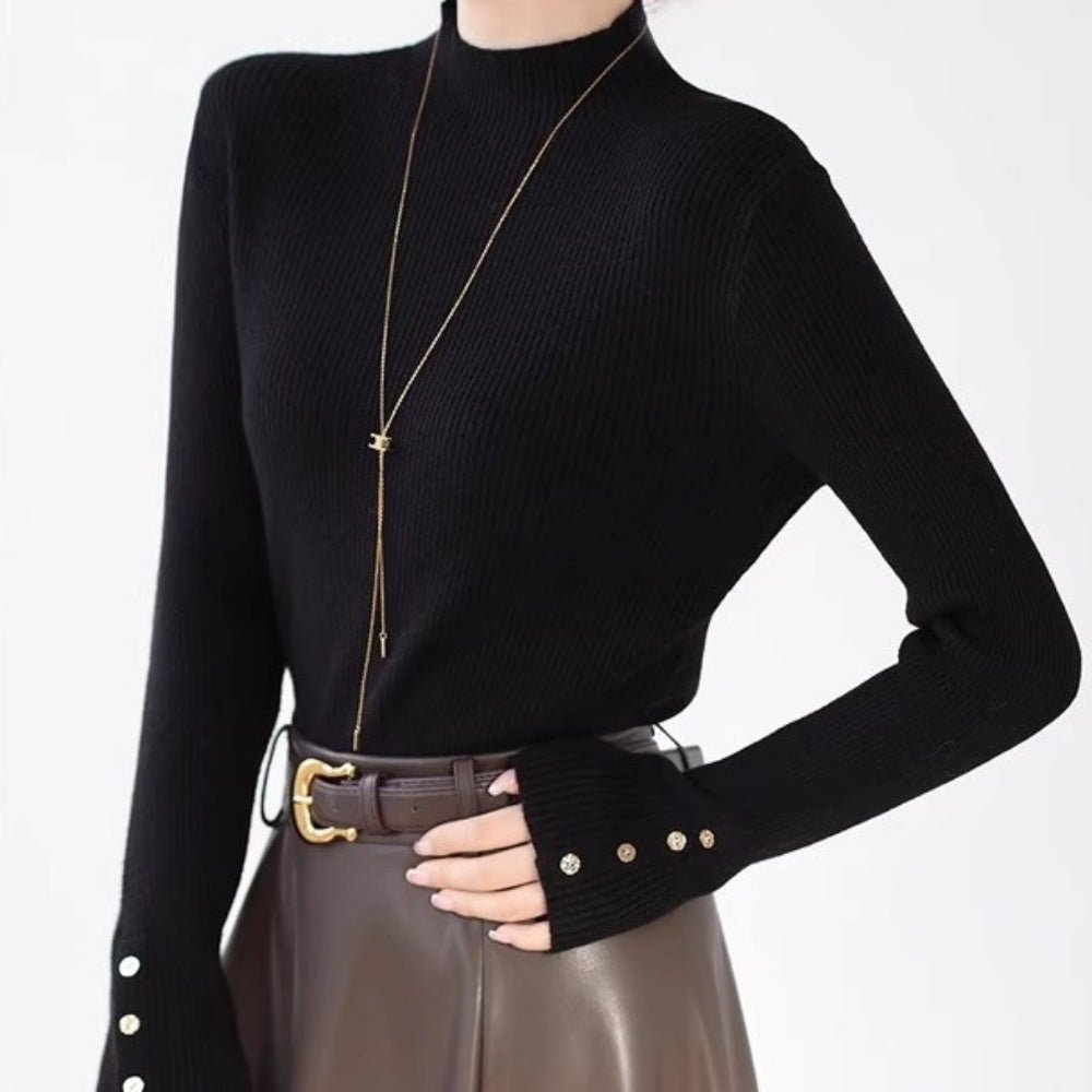 ゴールドボタンリブニット｜オフィスカジュアル レディース 通販【ミレジェネ】