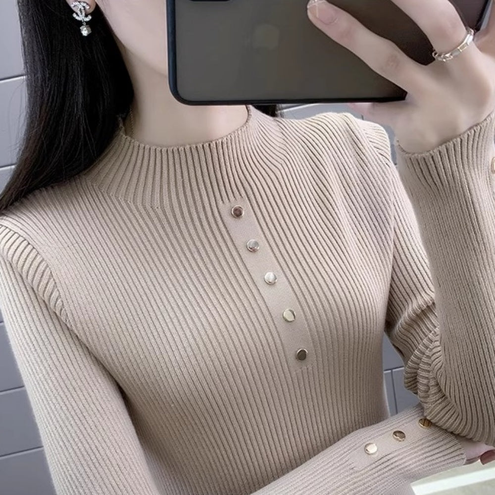 金ボタンデザインハイネックリブニット｜オフィスカジュアル レディース 通販【ミレジェネ】