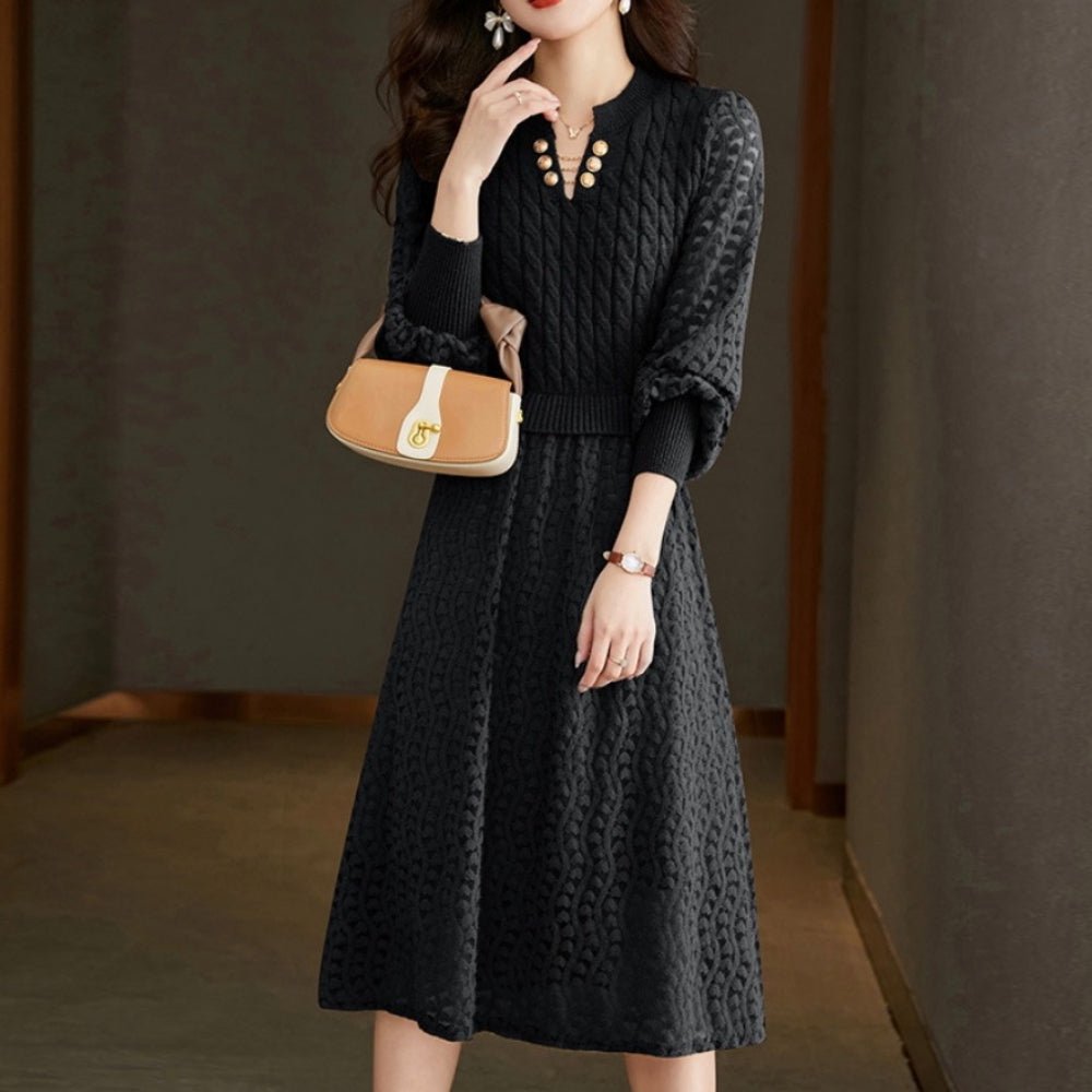 ランタンスリーブシースルー編みニットワンピース｜オフィスカジュアル レディース 通販【ミレジェネ】