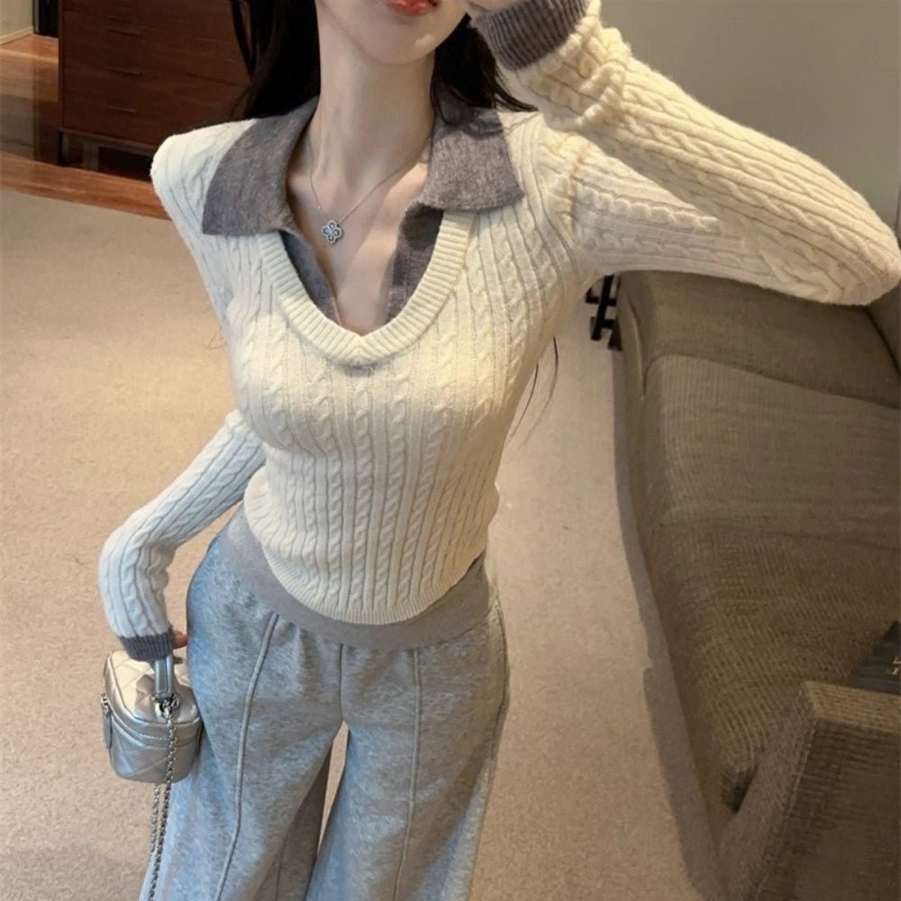 フェイクツーピースケーブルニット｜オフィスカジュアル レディース 通販【ミレジェネ】