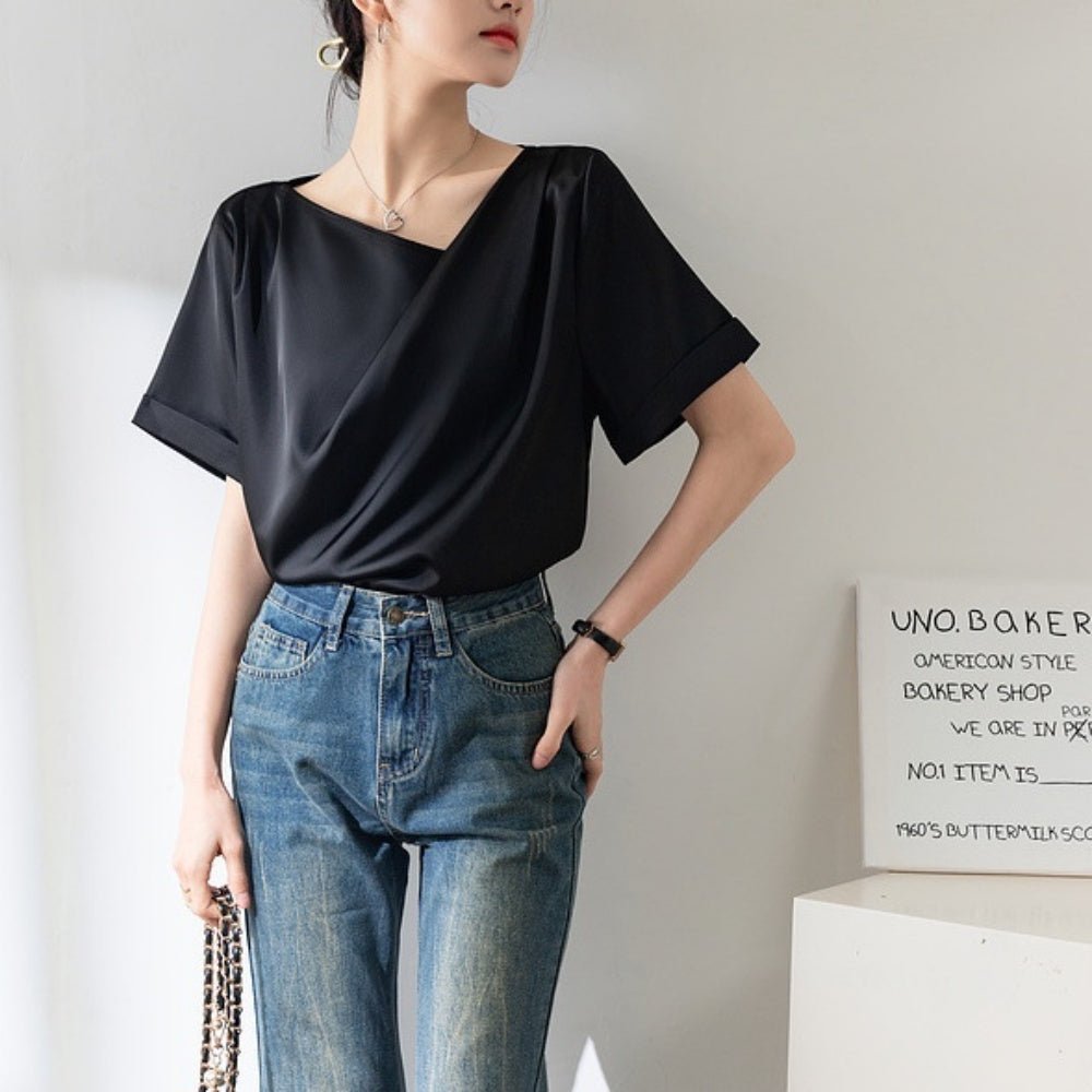 肩ドレープ半袖トップス｜オフィスカジュアル レディース 通販【ミレジェネ】