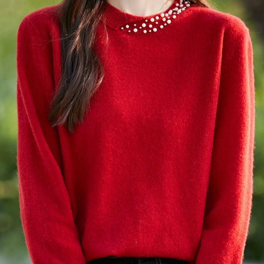 パールビジュー付ニットセーター｜オフィスカジュアル レディース 通販【ミレジェネ】