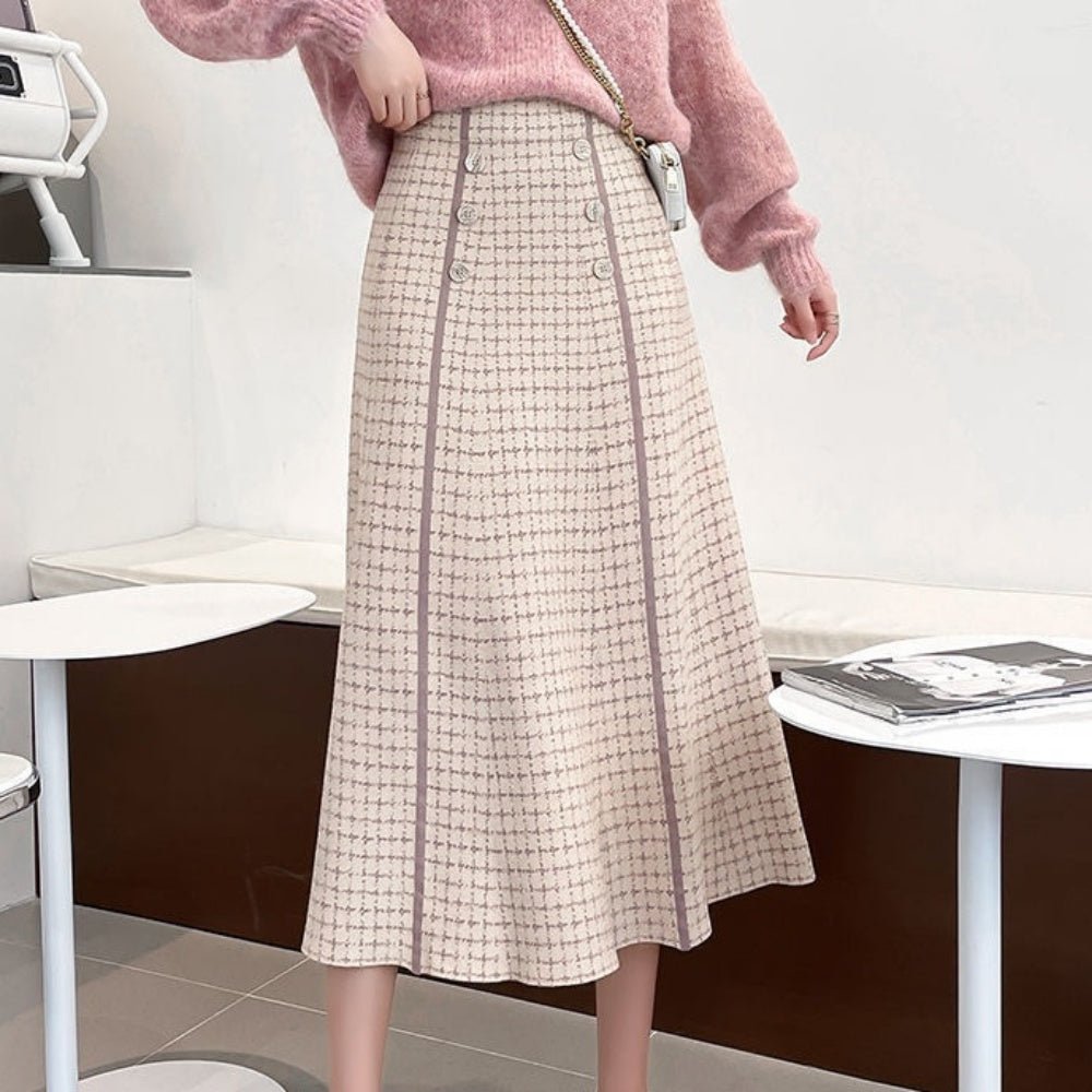 ライン入チェックスカート｜オフィスカジュアル レディース 通販【ミレジェネ】