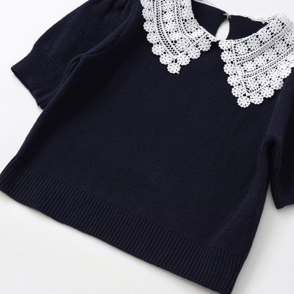 レース襟付き半袖ニット｜オフィスカジュアル レディース 通販【ミレジェネ】